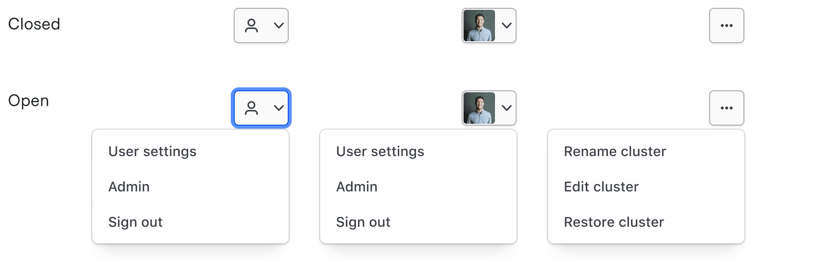 Example of open and closed dropdowns