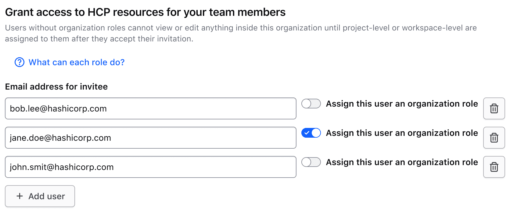 Helper text used as a means to explain what the toggle in each row does. Generic slot used to include a button with more details.
