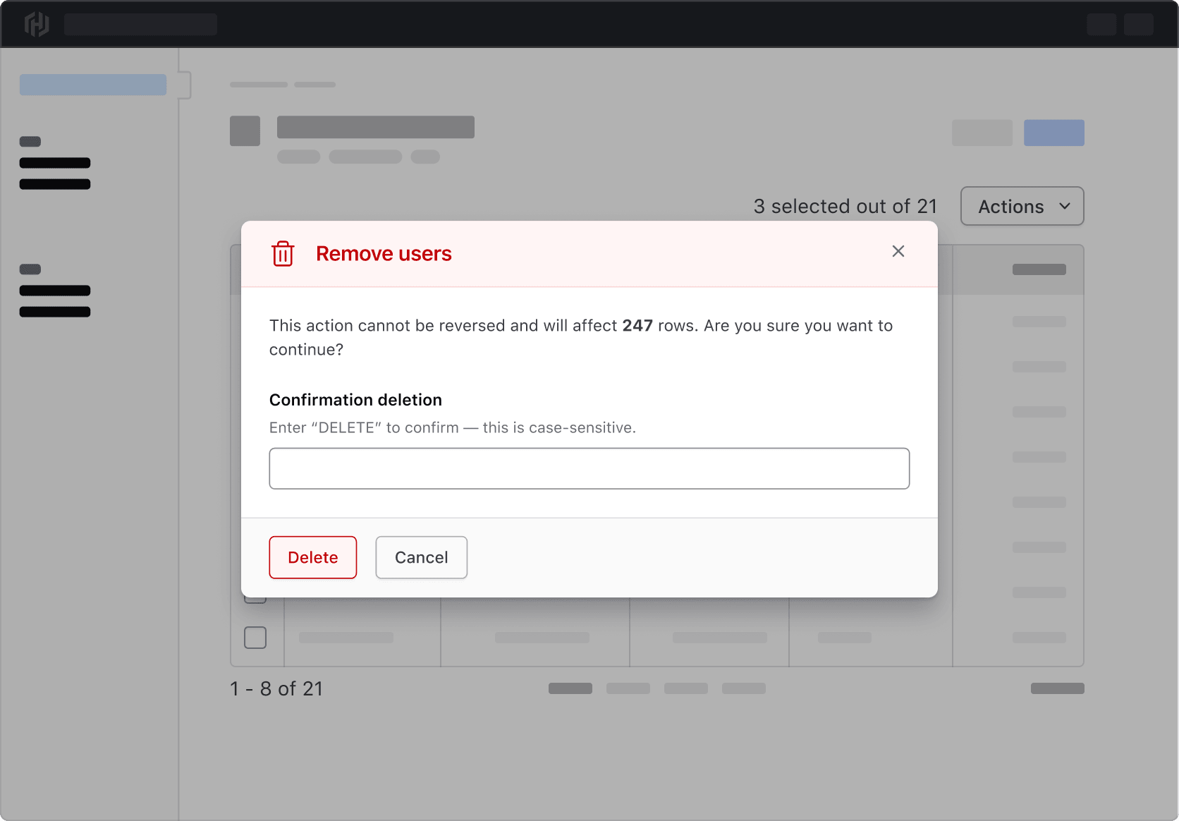 Example of a double confirmation