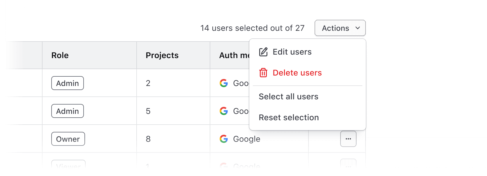 Example of Table multi-select in context
